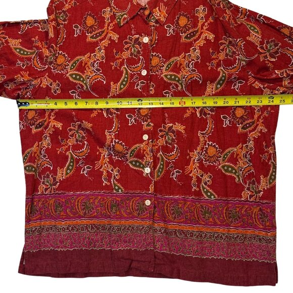 Vintage Printed Boho Linen Button Up | Women's 2X | Erika - Picture 5 of 6